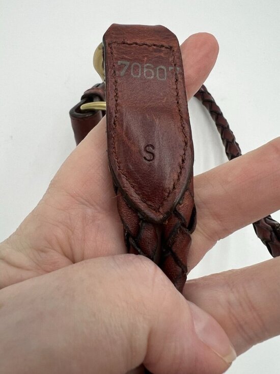 Braided Leather Belt Small Brown Solid Brass Hook Clasp Double Strap 29” main image 11